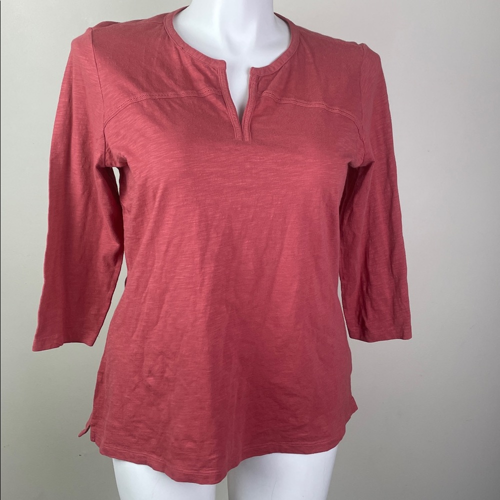 L.L. Bean Women's Rust Red Split-Neck 3/4 Sleeve Top